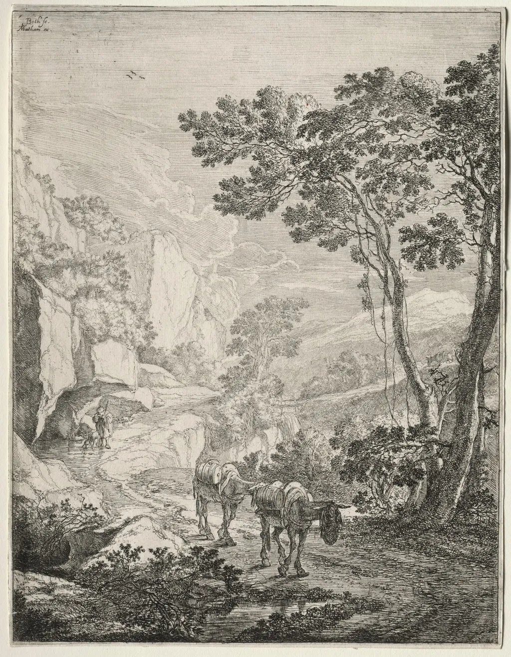 The Two Mules. Rocca Aquatico near Ancona, by Jan Both, 1644