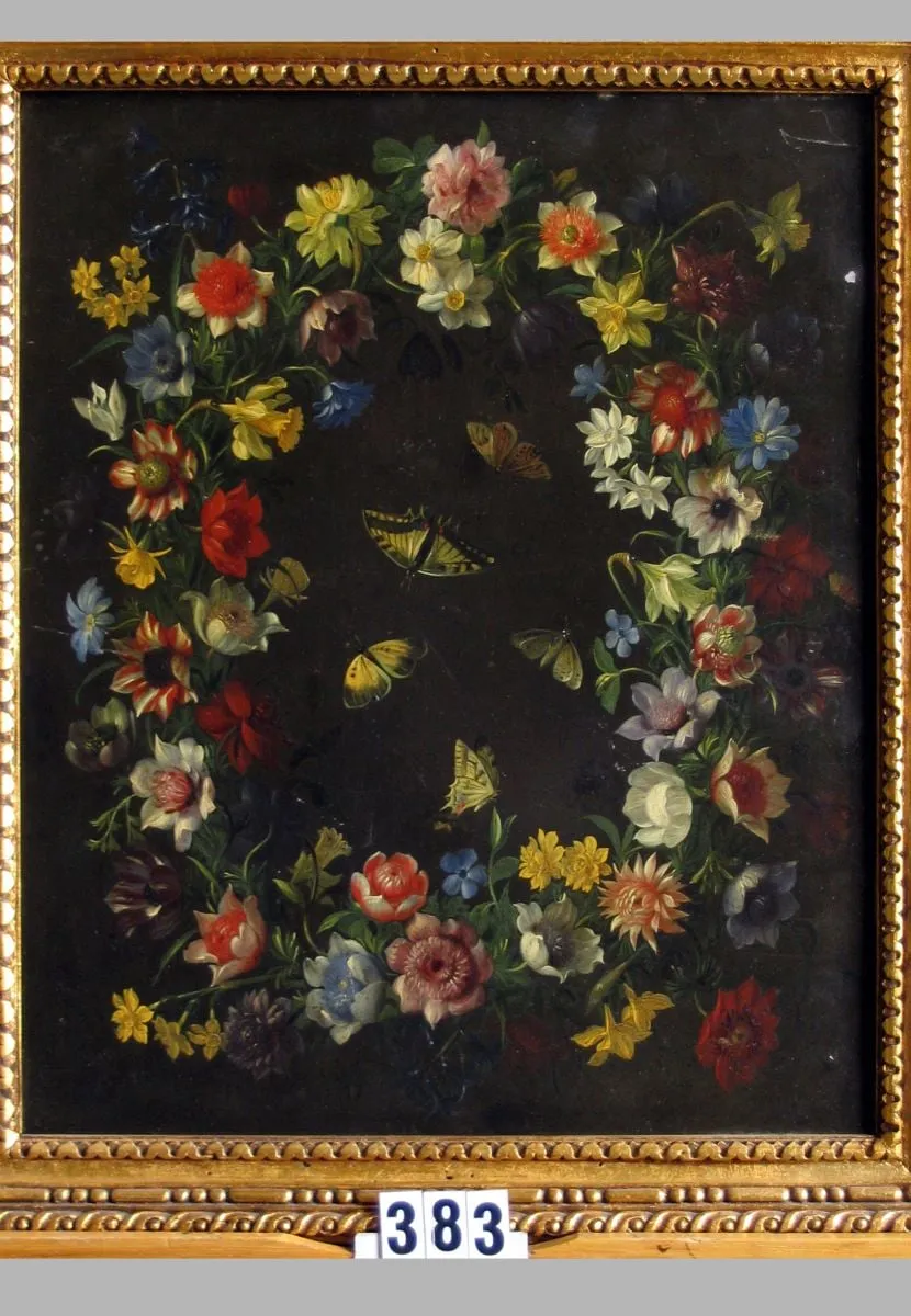 Ghirlandă de flori cu cinci fluturi (în registrul inventar: Cunună de flori cu cinci fluturi), by Jan Brueghel