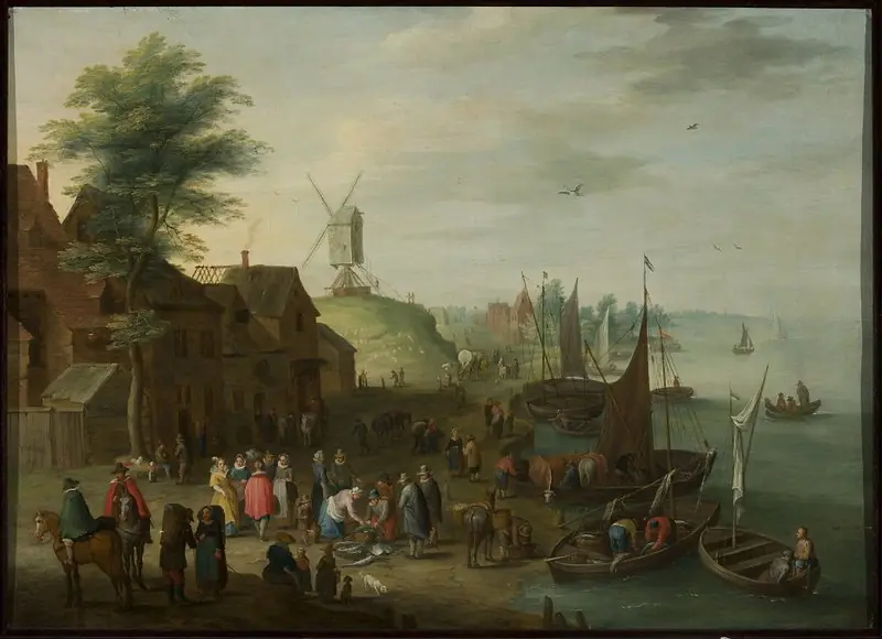 At a fishing port, by Jan Brueghel, the elder