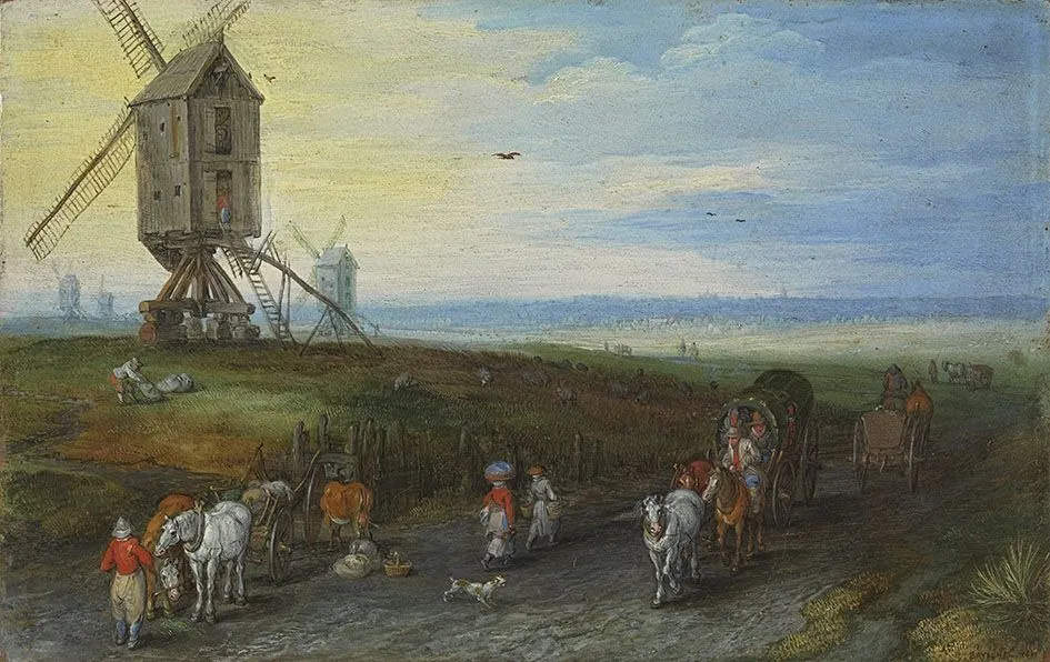 Country Road with Windmill, by Jan Brueghel, the elder, oil, 1611