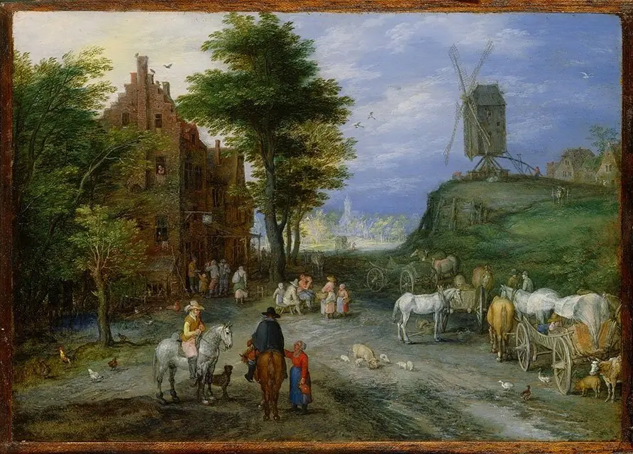 Edge of a village with windmill, by Jan Brueghel, the elder