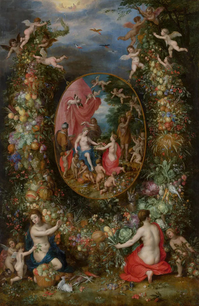 Garland of Flowers around an Allegory of Farming