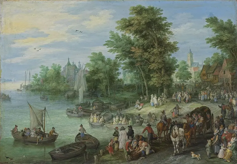 Landing Stage Near a Village, by Jan Brueghel, the elder