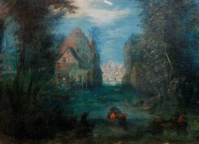 Landscape with Boats on the Water, by Jan Brueghel, the elder, oil