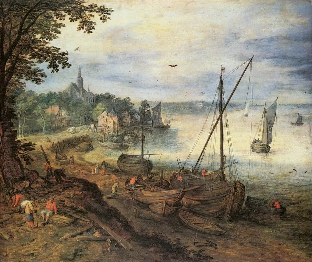 River Landscape with Lumbermen, by Jan Brueghel, the elder