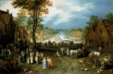 Village Scene with a Canal, by Jan Brueghel, the elder
