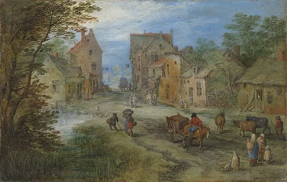 Village Street, by Jan Brueghel, the elder, oil, 1610
