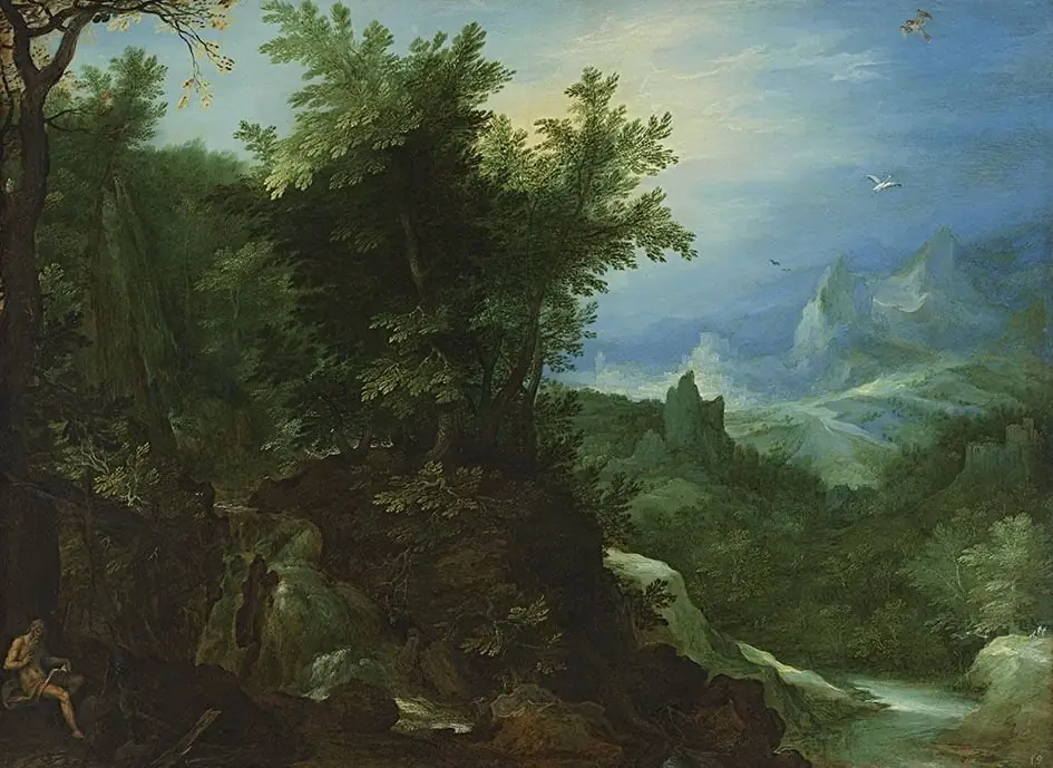 Woodland landscape with St Jerome