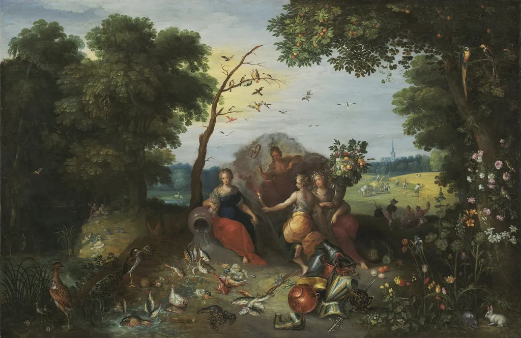 Landscape with Allegories of the Four Elements, by Jan Brueghel the Younger, oil, 1635