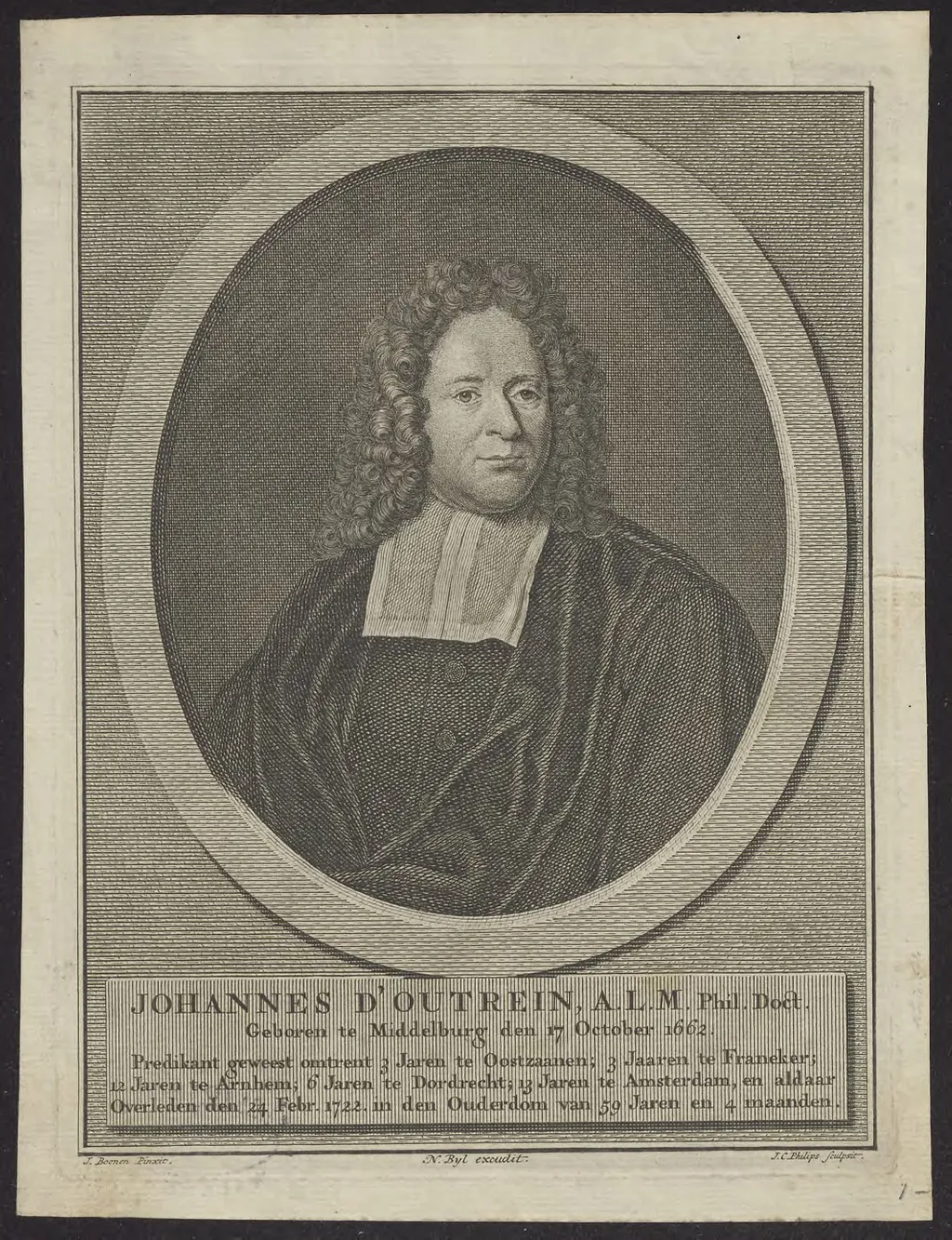 Portrait of Johannes d'Outrein, by Jan Caspar, Philips, unspecified, 1750