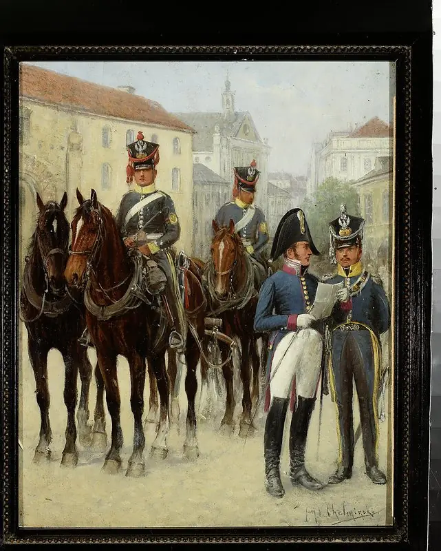 A war commissary, an officer and a transportation soldier, by Jan Chełmiński
