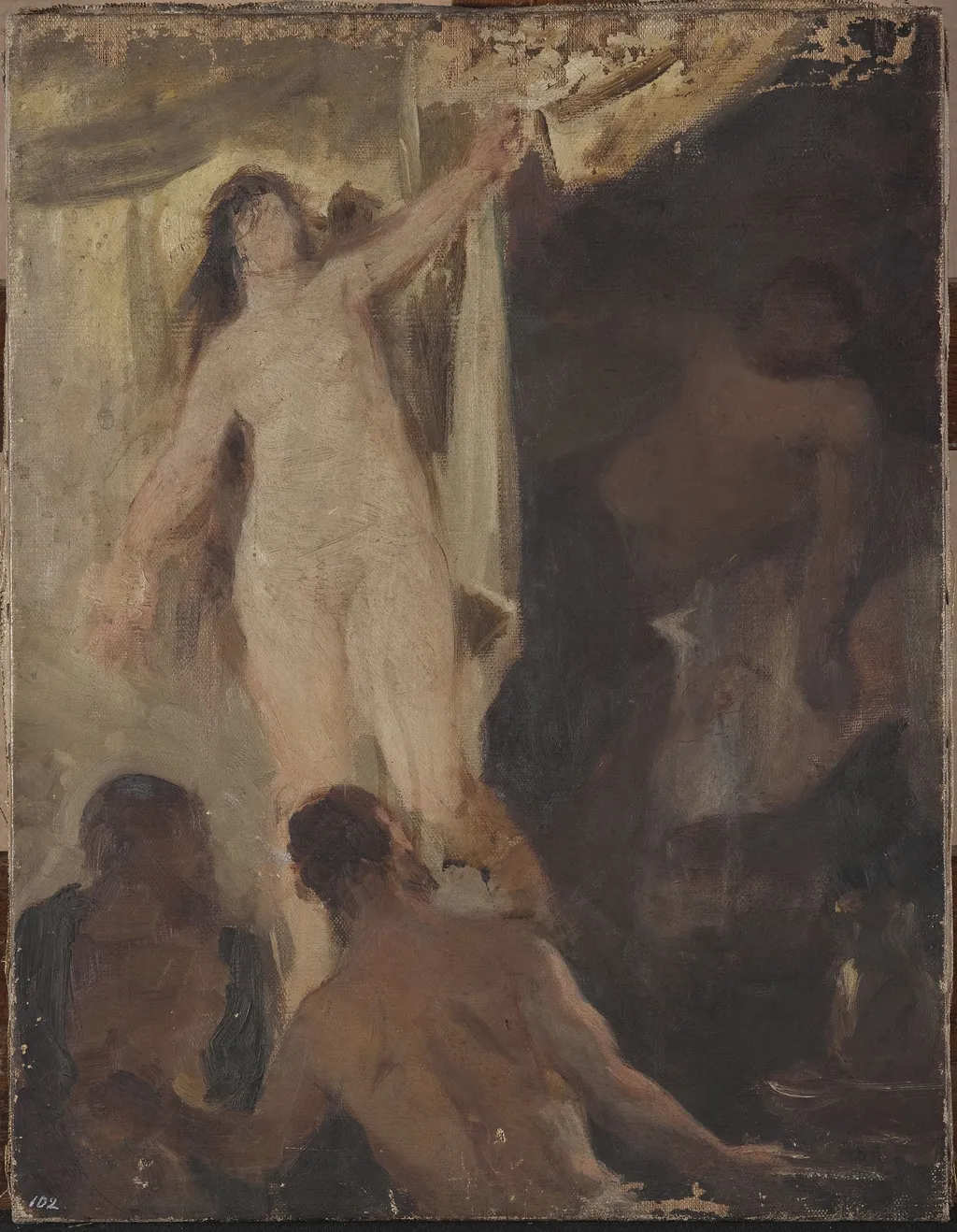 Academic sketch of nudes, by Jan Ciągliński, oil, 1891