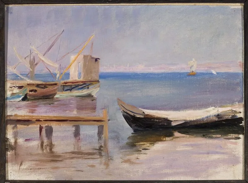 Boats at the coast. From the journey to Constantinople, by Jan Ciągliński, unspecified, 1897