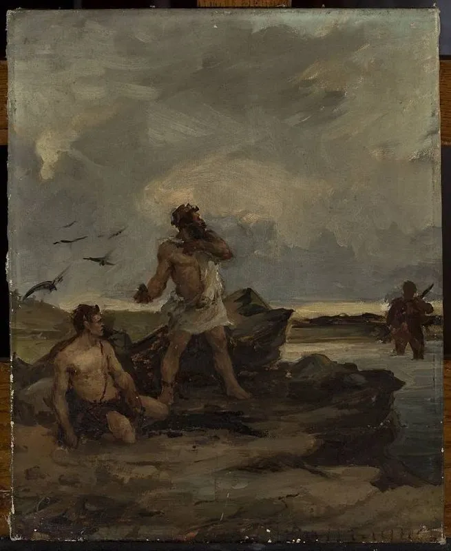 Brother robbers, sketch for a painting, by Jan Ciągliński, oil, 1891