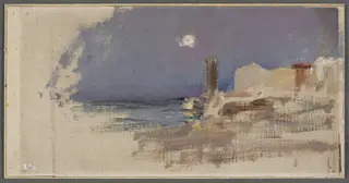 Moonlit landscape with water and architecture. From the journey to Constantinople, by Jan Ciągliński, 1897