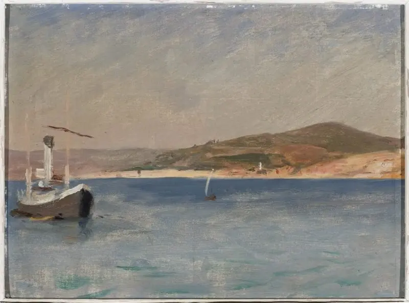 Sea with a ship at the coast. From the journey to Constantinople, by Jan Ciągliński