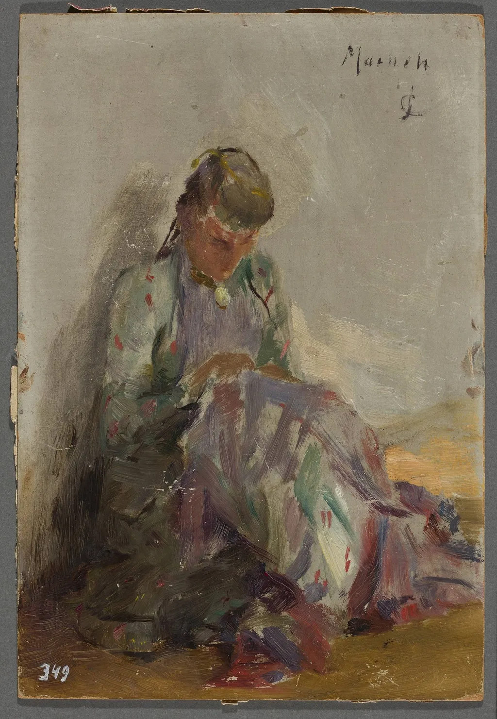 Sewing Tartar girl. From the journey to Crimea, by Jan Ciągliński, oil, 1894