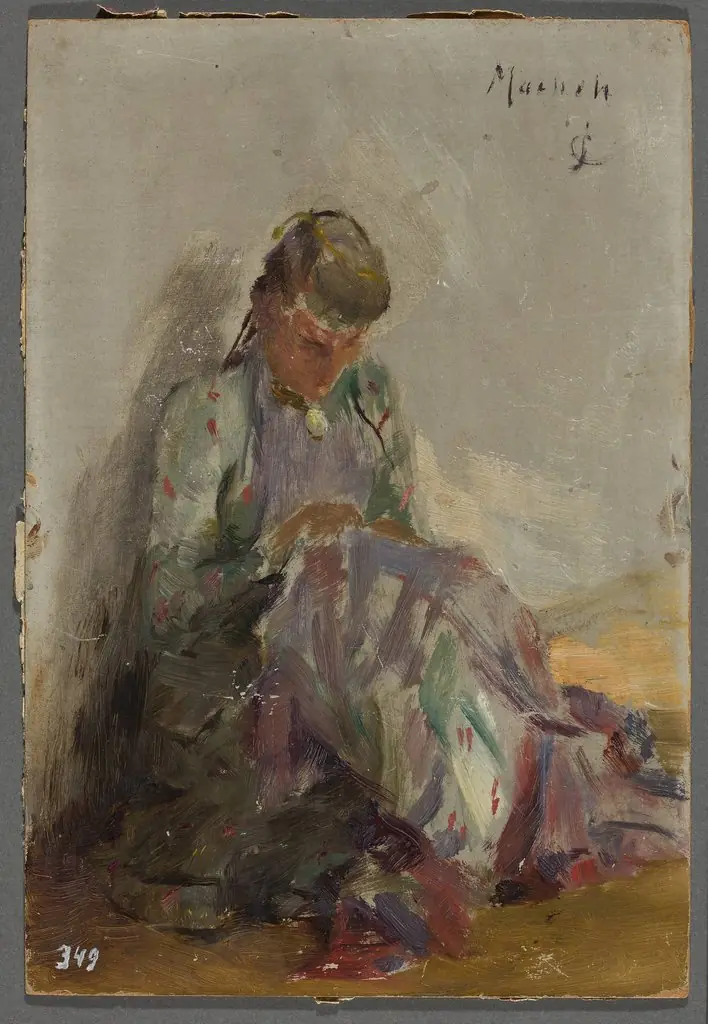 Sewing Tartar girl. From the journey to Crimea, by Jan Ciągliński