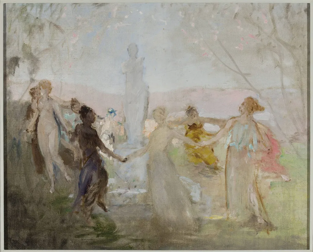 Sketch for the painting “Procession around the Venus de Milo statue”, by Jan Ciągliński, oil, 1899