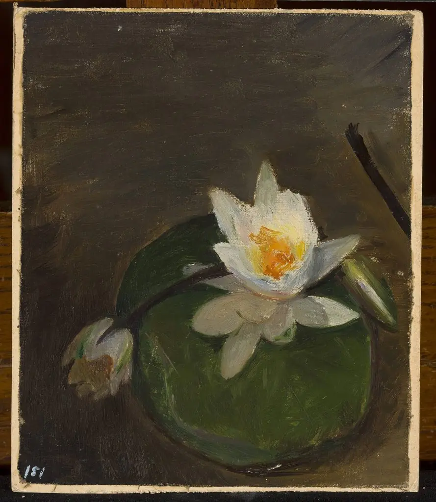 Two water lilies on a leaf, by Jan Ciągliński