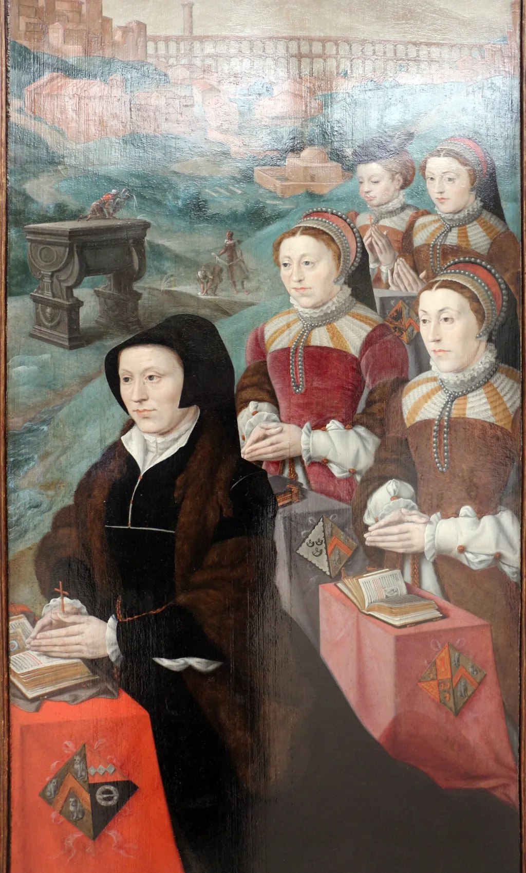 Portrait of Livina Cats van Welle, echtgenote van Jan Micault, met haar vier dochters, by Jan Cornelisz Vermeyen, oil, 1548