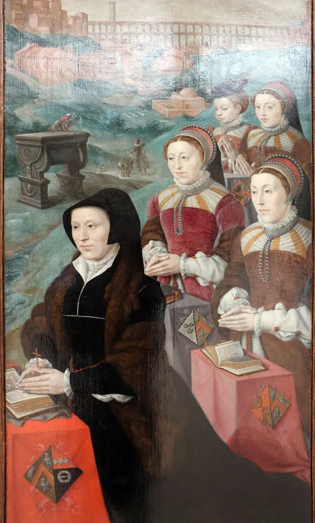Portrait of Livina Cats van Welle, echtgenote van Jan Micault, met haar vier dochters, by Jan Cornelisz Vermeyen