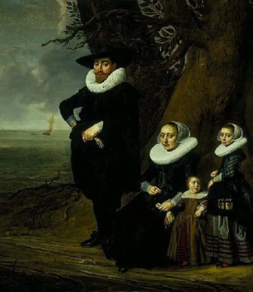 A Dutch Family Group (Portrait of a Man, Woman and Two Girls), by Jan Daemen Cool, oil, 1633