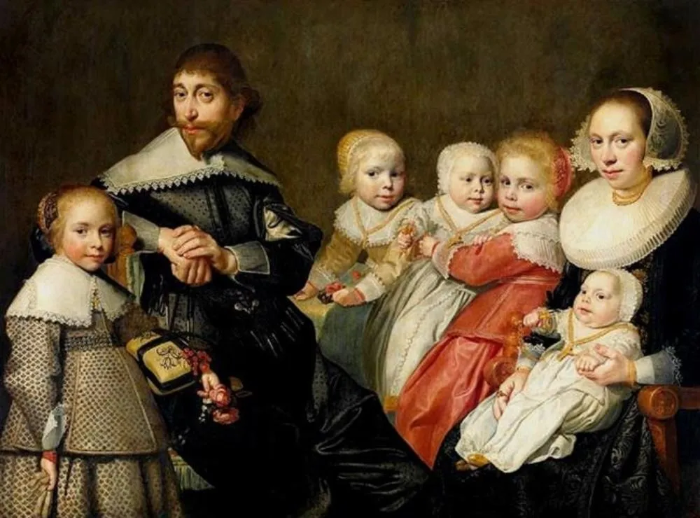 Portrait of Cornelis van der Heijde, his wife Ariaentgen de Buijser and their five children, by Jan Daemen Cool, oil, 1639