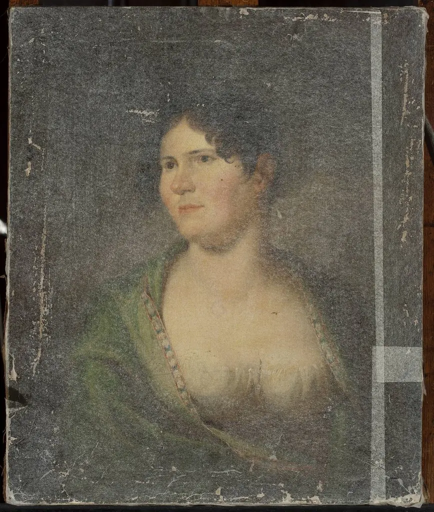 Portrait of a woman in an Empire dress, by Jan Damel