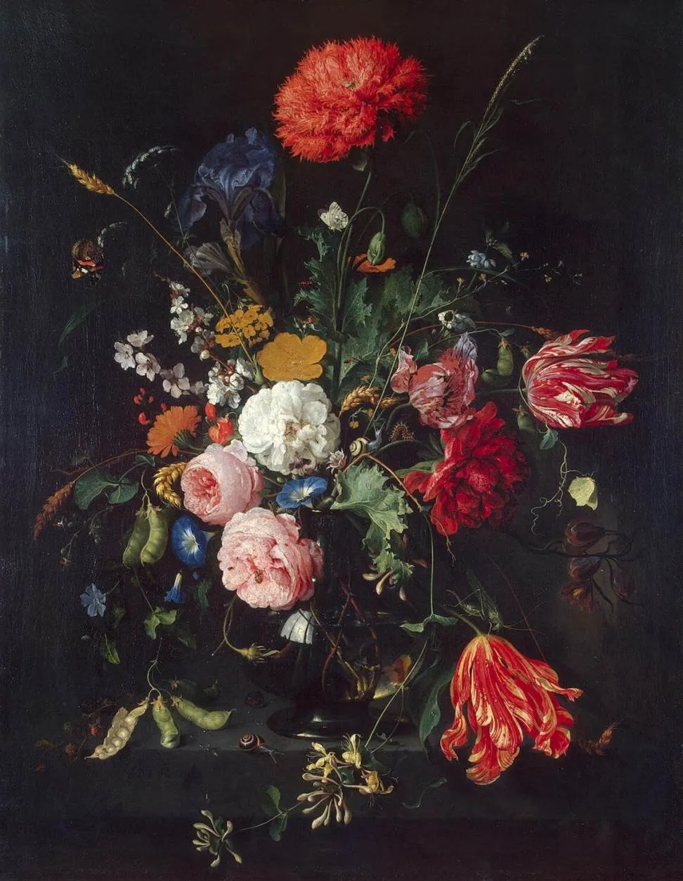 Flowers in a Vase, by Jan Davidsz. de Heem, oil, 1670