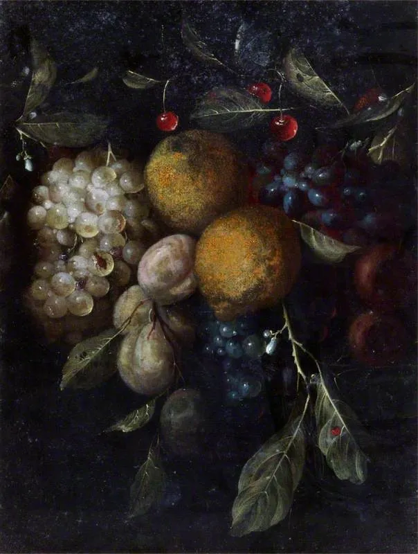 Fruit Piece with Lemons, Grapes, Plums and Cherries, by Jan Davidsz. de Heem, oil, 1671