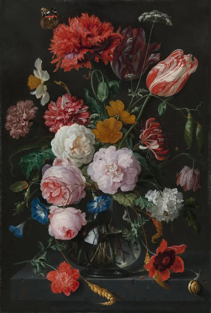Still life with flowers in a glass vase