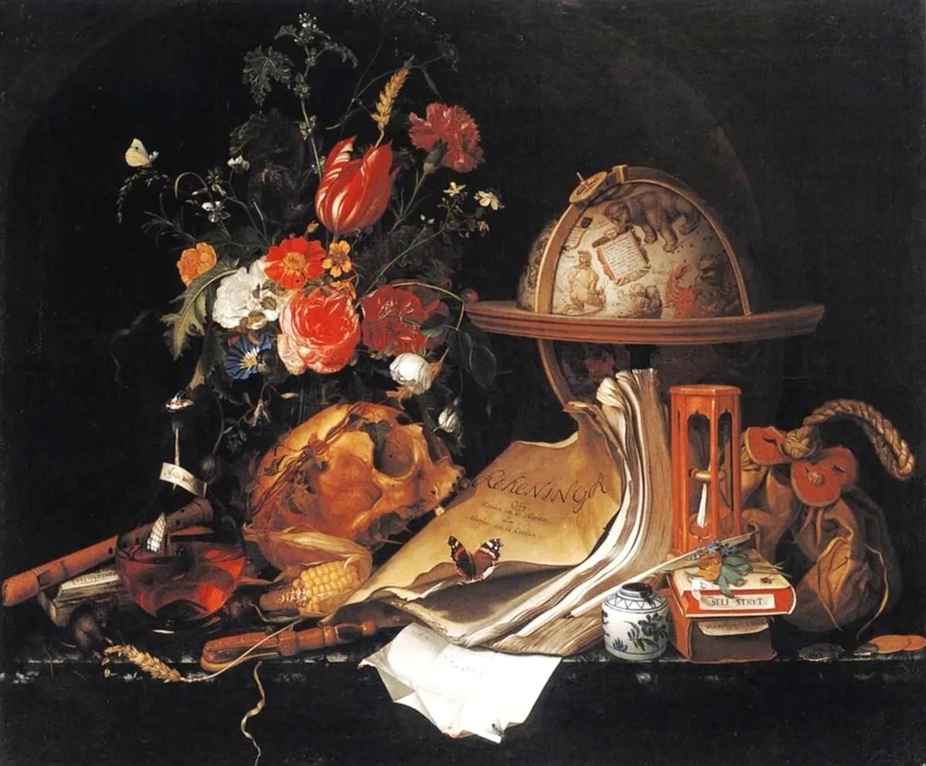 Vanitas still life, by Jan Davidsz. de Heem, oil, 1668