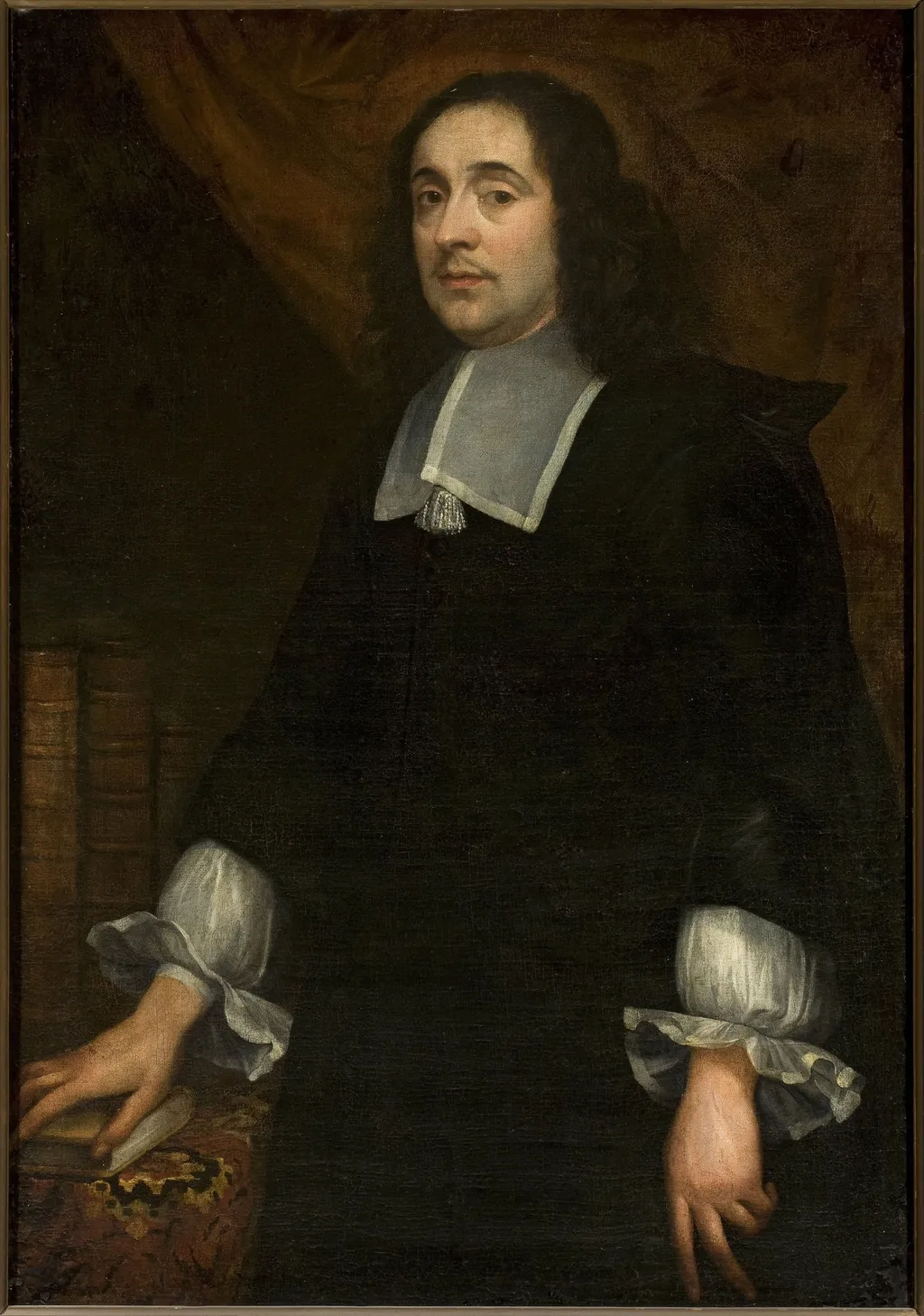 Portrait of a man at the table covered with a carpet, by Jan de Baen, oil, 1677