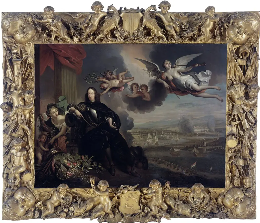 The apotheosis of Cornelis de Witt, with the raid on Chatham in the background, by Jan de Baen, 1668