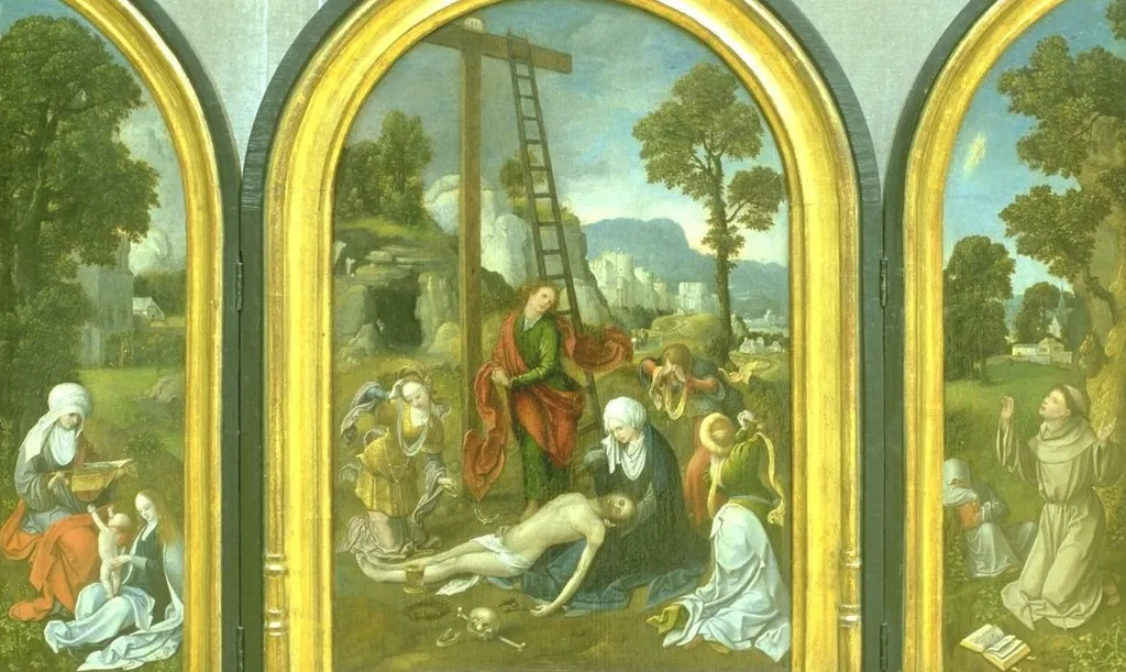 Triptychon mit der Beweinung Christi, by Jan de Beer, oil, 1525
