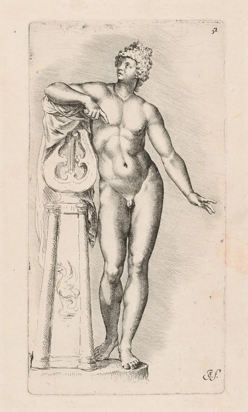 Apollo Sauroctonos, by Jan de Bisschop, ink, 1668