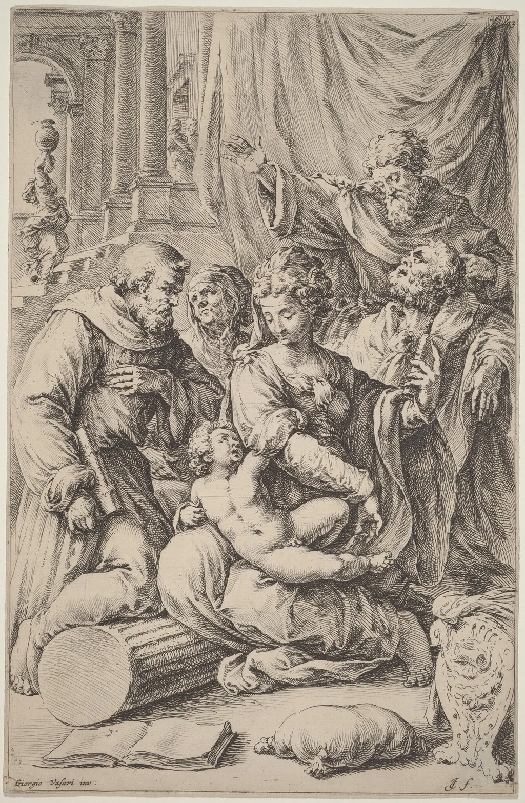 Holy Family with Saints, by Jan de Bisschop, ink, 1671