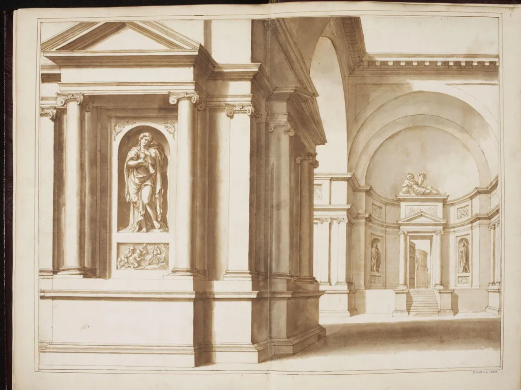 Interior of a Palazzo with Classical Sculptures in Niches and above a Door, by Jan de Bisschop, 1650