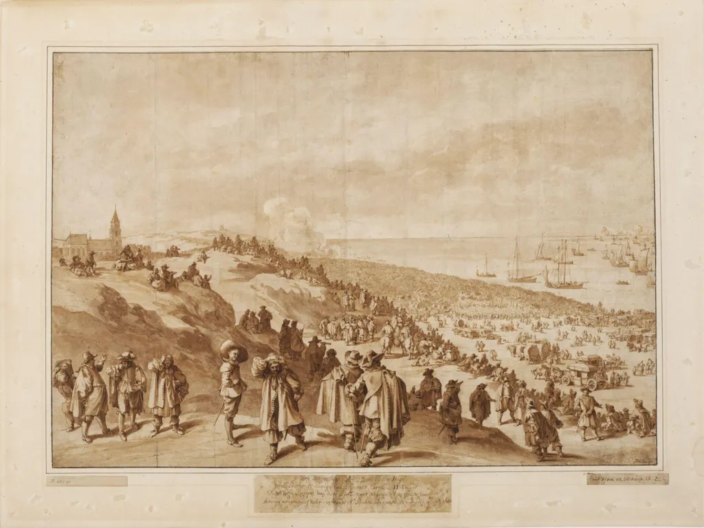 View of Scheveningen with the embarkation of Charles II for England on 23 may 1660, by Jan de Bisschop, 4