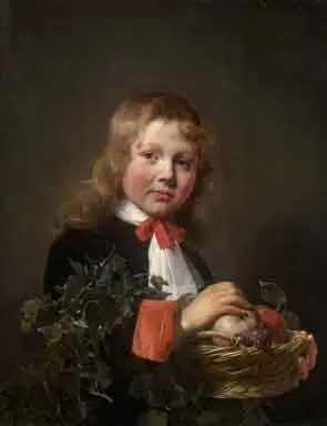 Portrait of a Boy holding a Basket of Fruit, by Jan de Bray