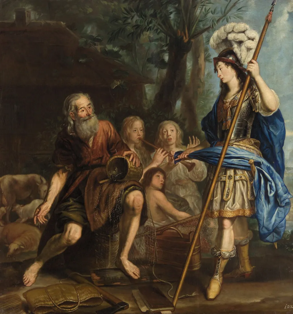 Erminia and the shepherds, by Jan de Herdt, oil, 1667