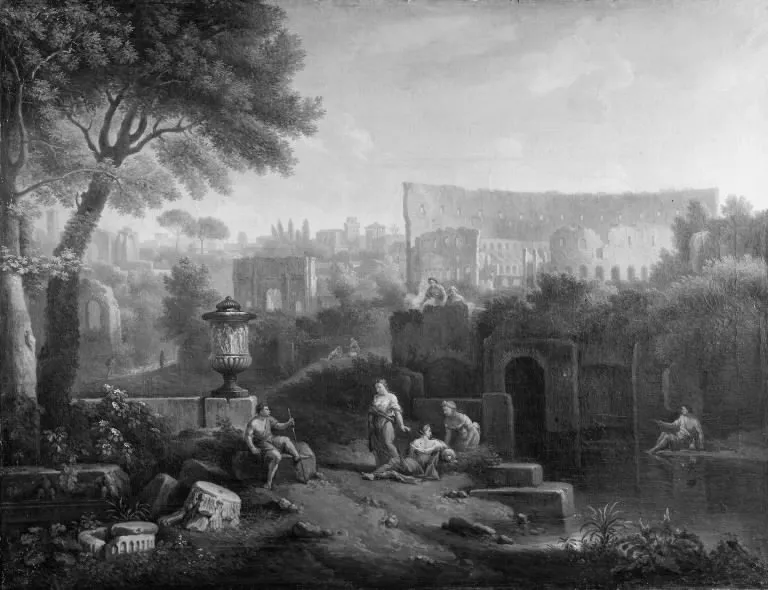 Landscape with the Colosseum and the Arch of Constantine, by Jan Frans van Bloemen, oil, 1712