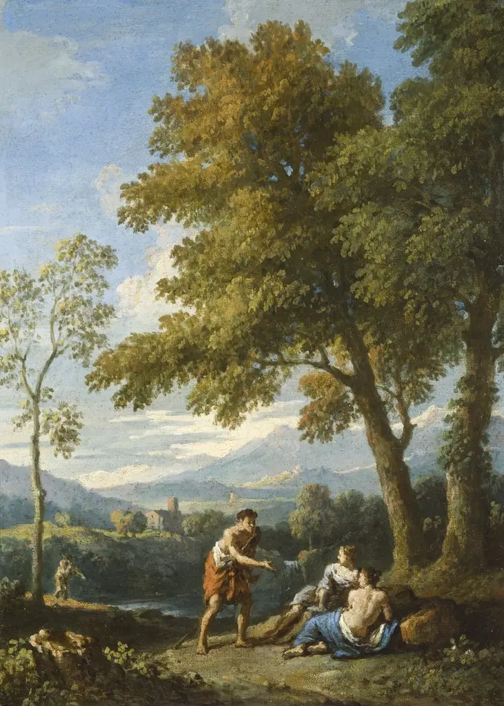One of a Pair of Views of the Roman Campagna with Figures Conversing, by Jan Frans van Bloemen