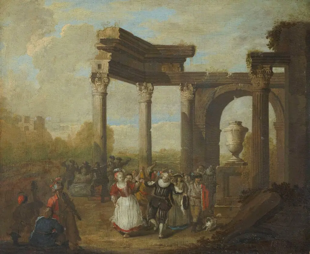 Masked dance near Roman ruins, by Jan Frans van Bredael