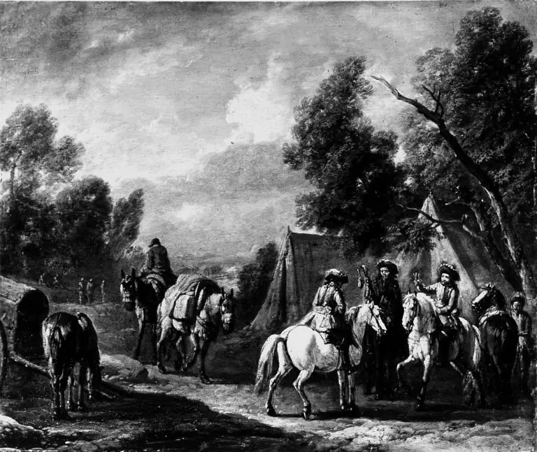 Parliamentaries in front of a tent, by Jan Frans van Bredael