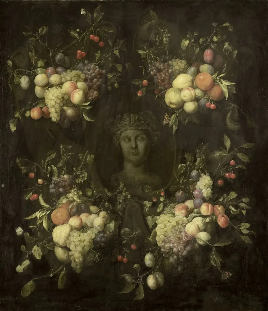 Marble Bust surrounded by a Festoon of Fruit, by Jan Frans van Son