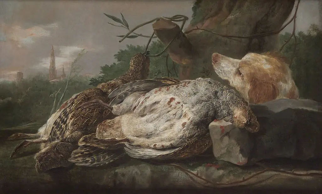 Dead partridges with hound, by Jan Fyt