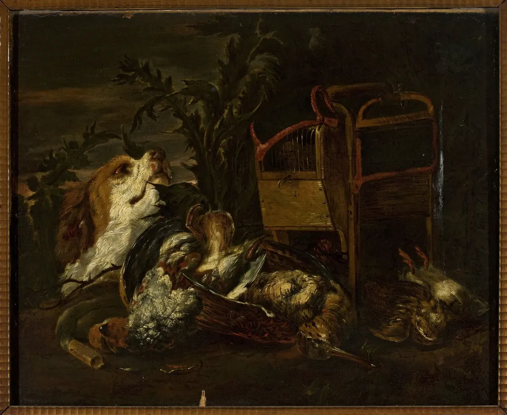 Hunting trophies and a dog, by Jan Fyt, oil, 1658