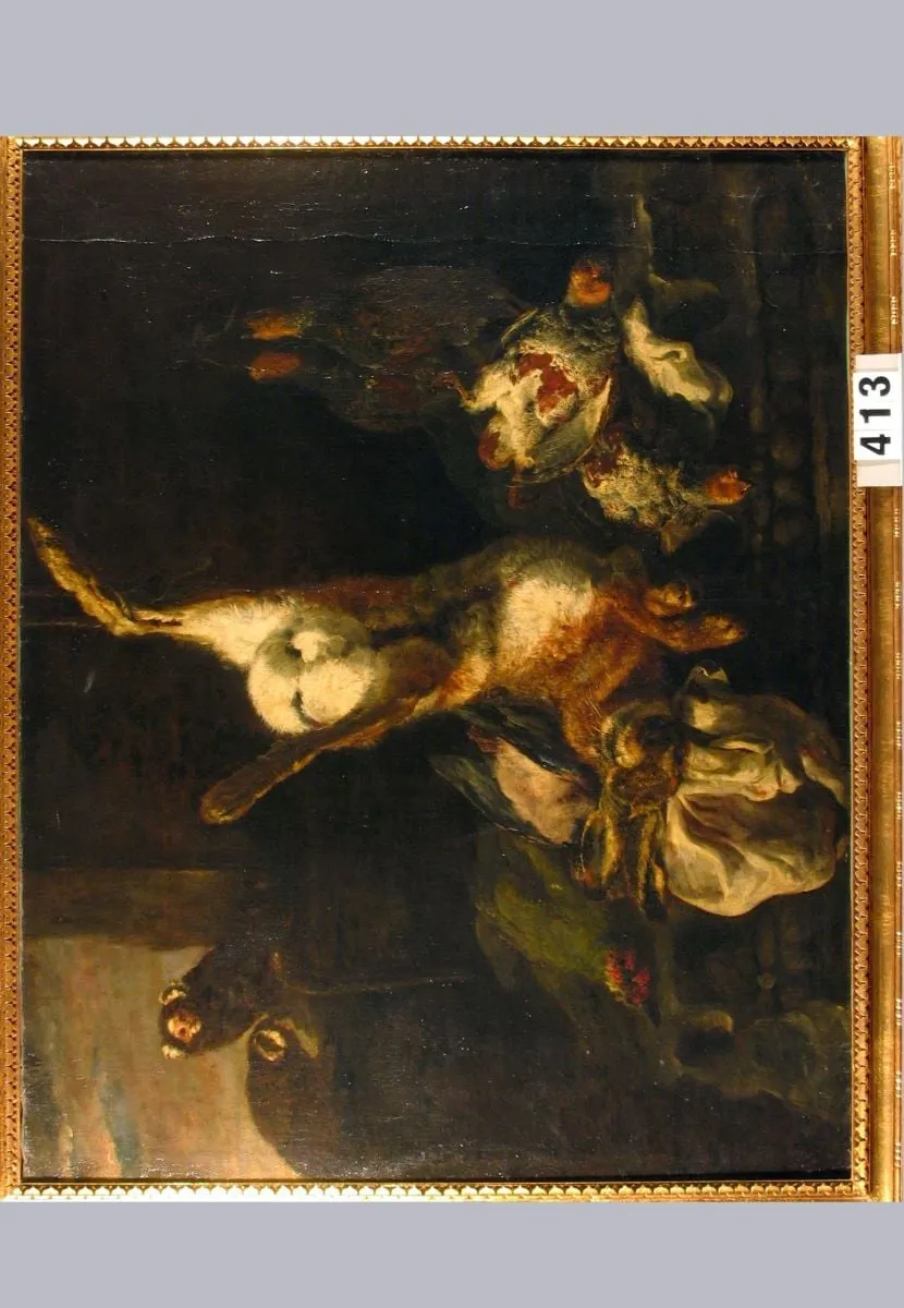 Natură moartă cu două maimuțe (în registrul inventar: Vânat și două moine), by Jan Fyt, 1652
